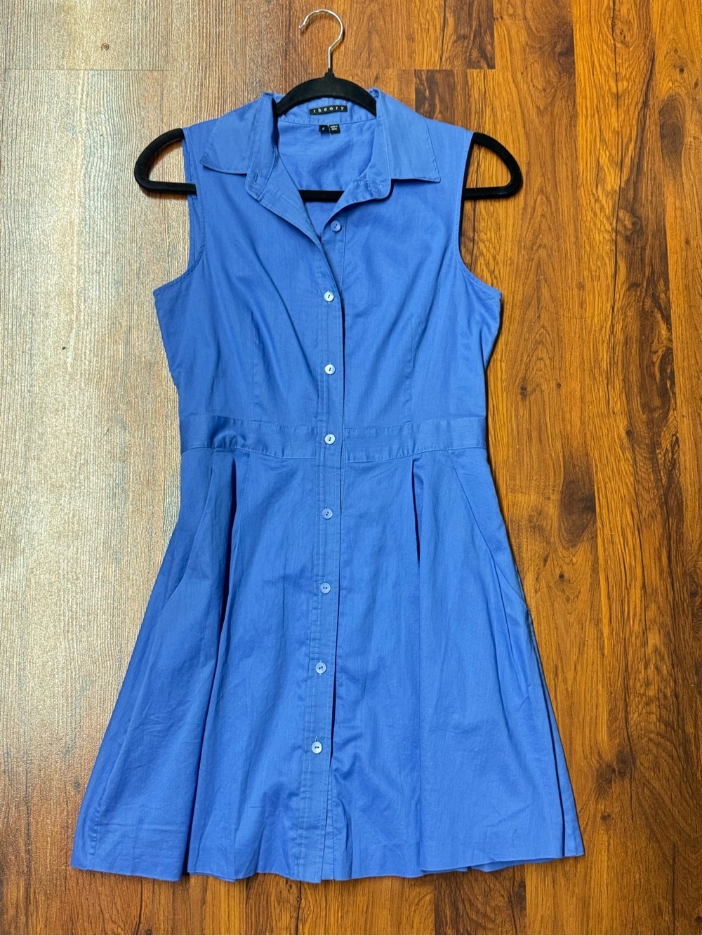 Theory Blue Cotton Sleeveless Fit Flare Mini Shirt Dress Size 2